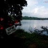 A picture of Keetham Lake with a Royal Enfield