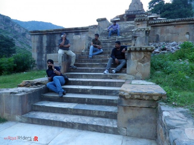 While some of the Rider taking a break...on stairs of  temple inside Bhangarh Fort.