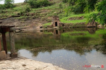 Shrines around central reservoir  atop hill at Naresar temples