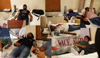 During blood donation process.